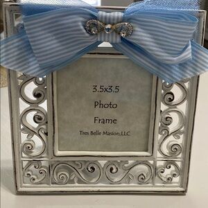 White and Blue Picture Frame with Elegant Accents